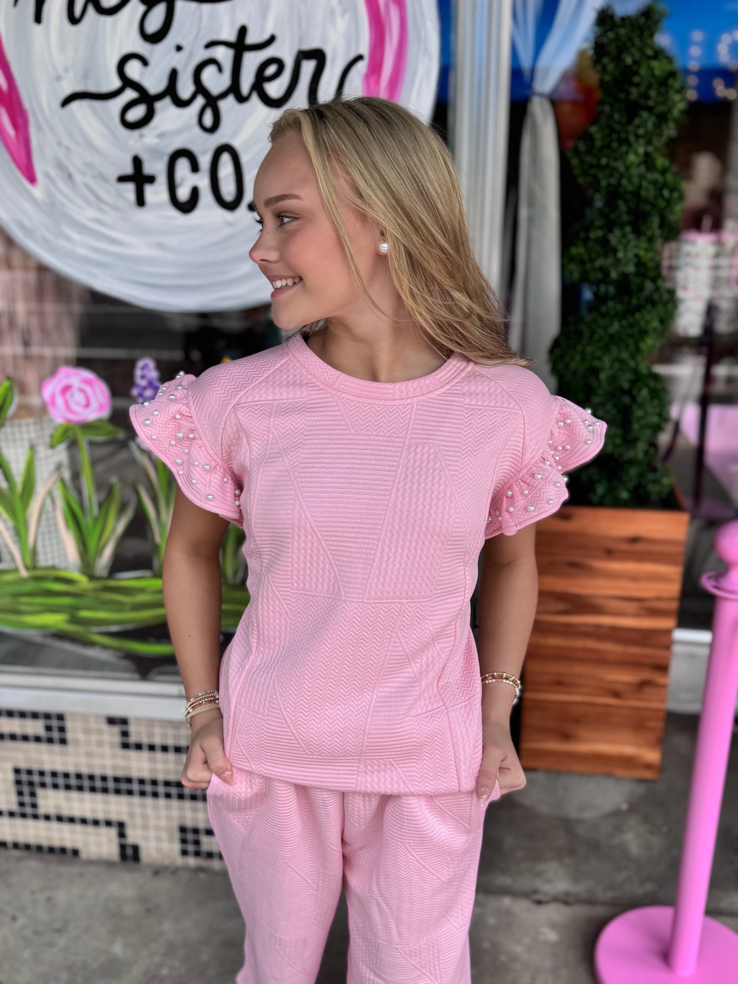 Pearl Beaded Top and Pants Set