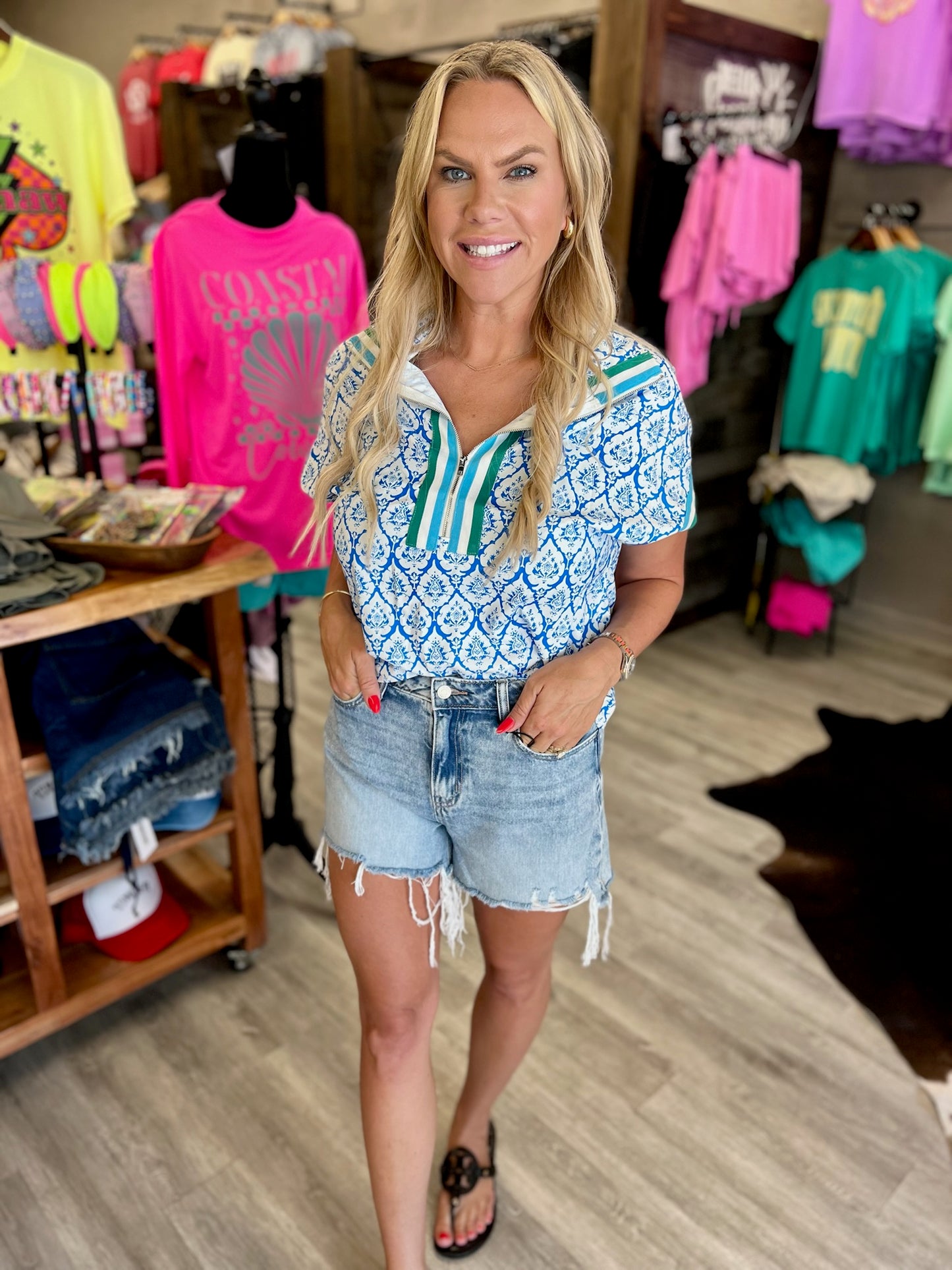 Geometric Zipped Blouse