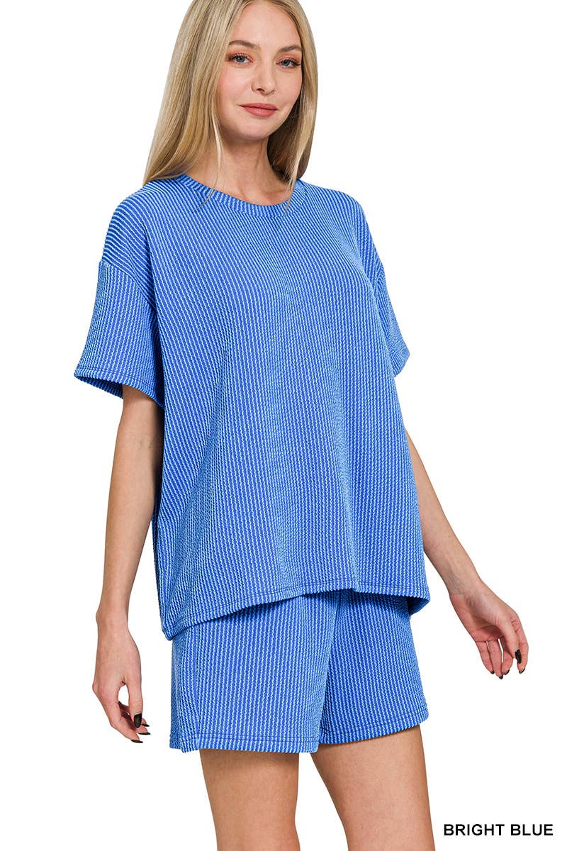 `.Corded Rib Short Sleeve Tee & Short Pants 2PC Set