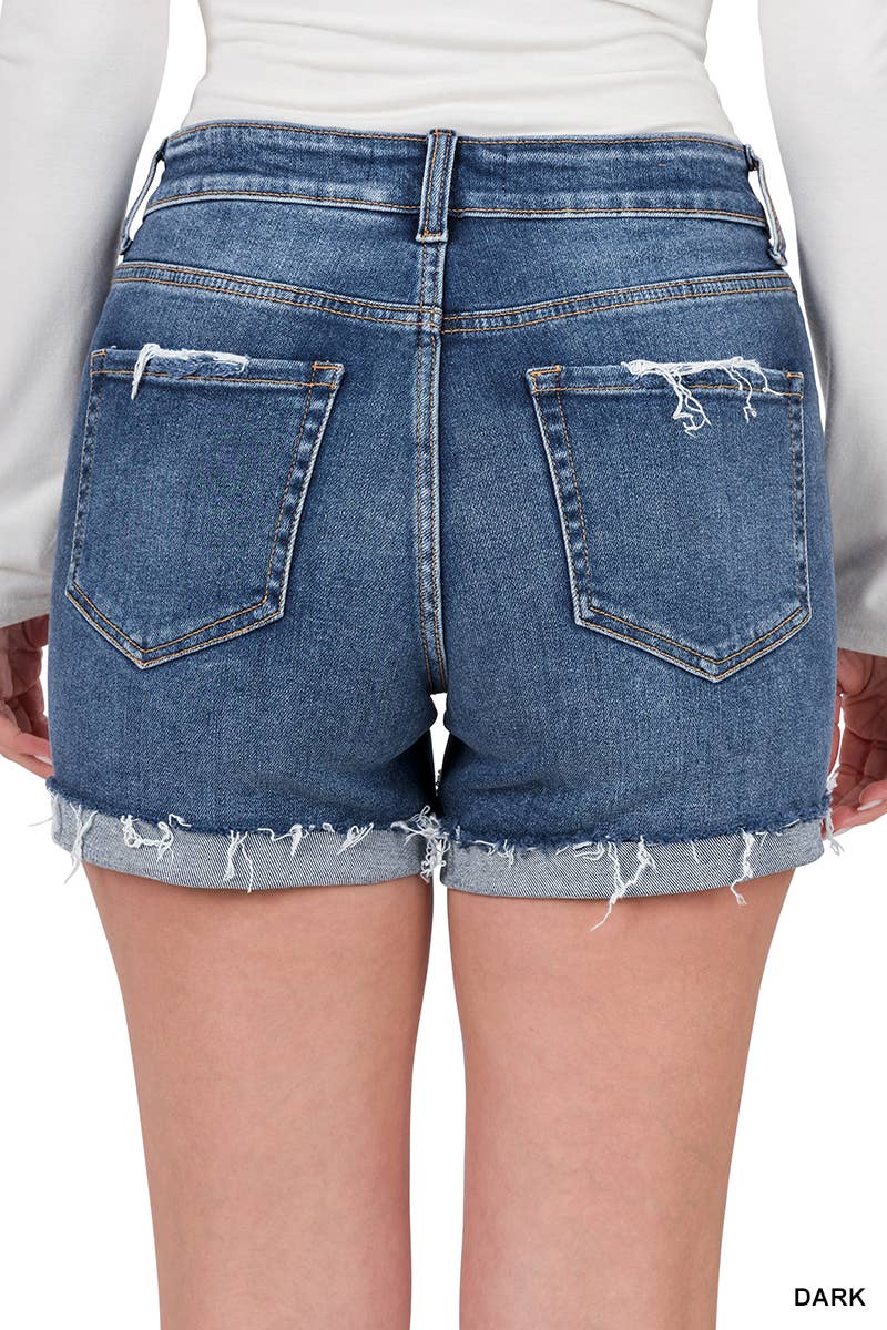 Distressed Cuffed Raw Hem Denim Shorts