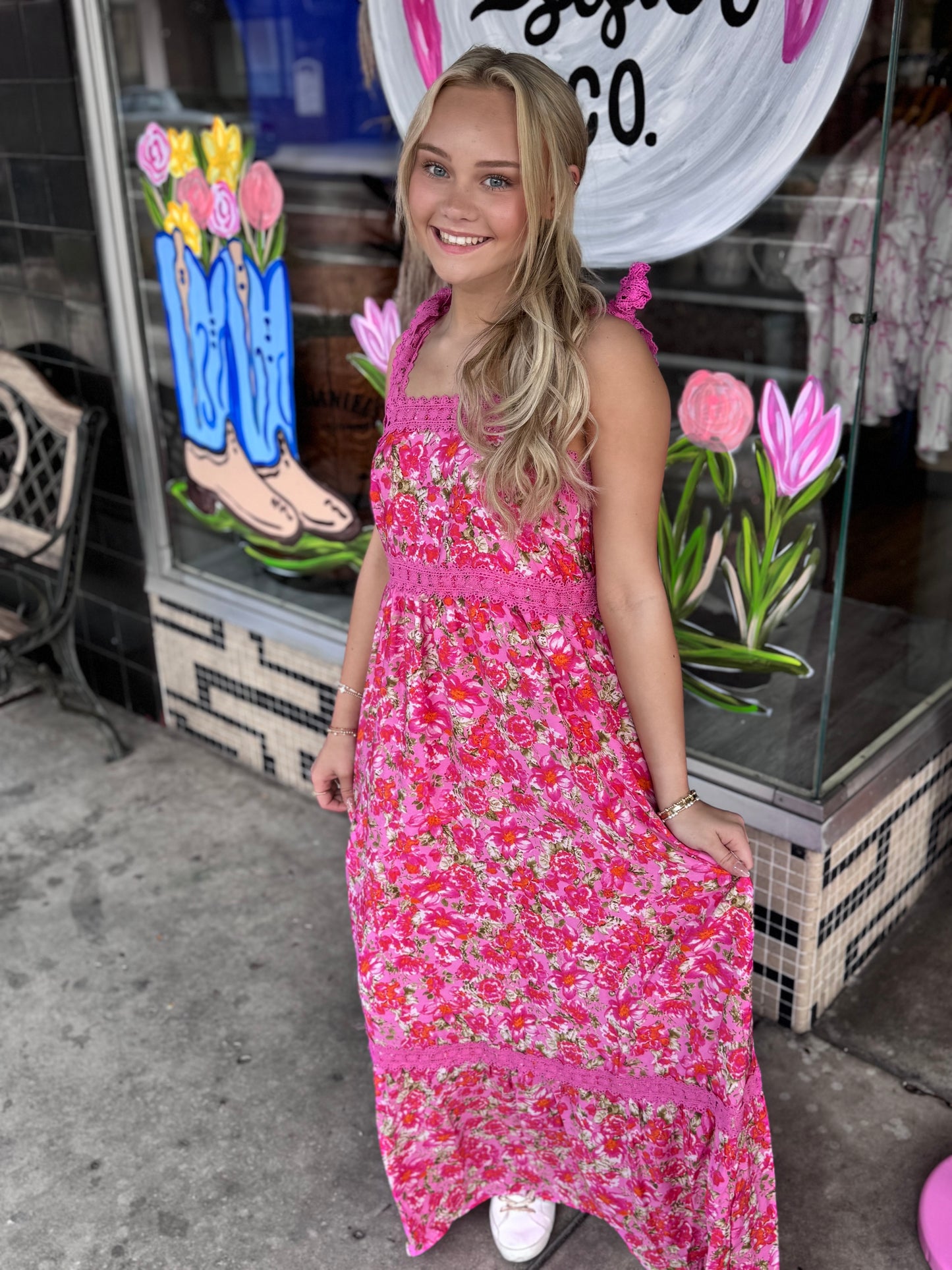 Floral Lace Tied Strap Empire Waist Maxi Dress | 3 Colors