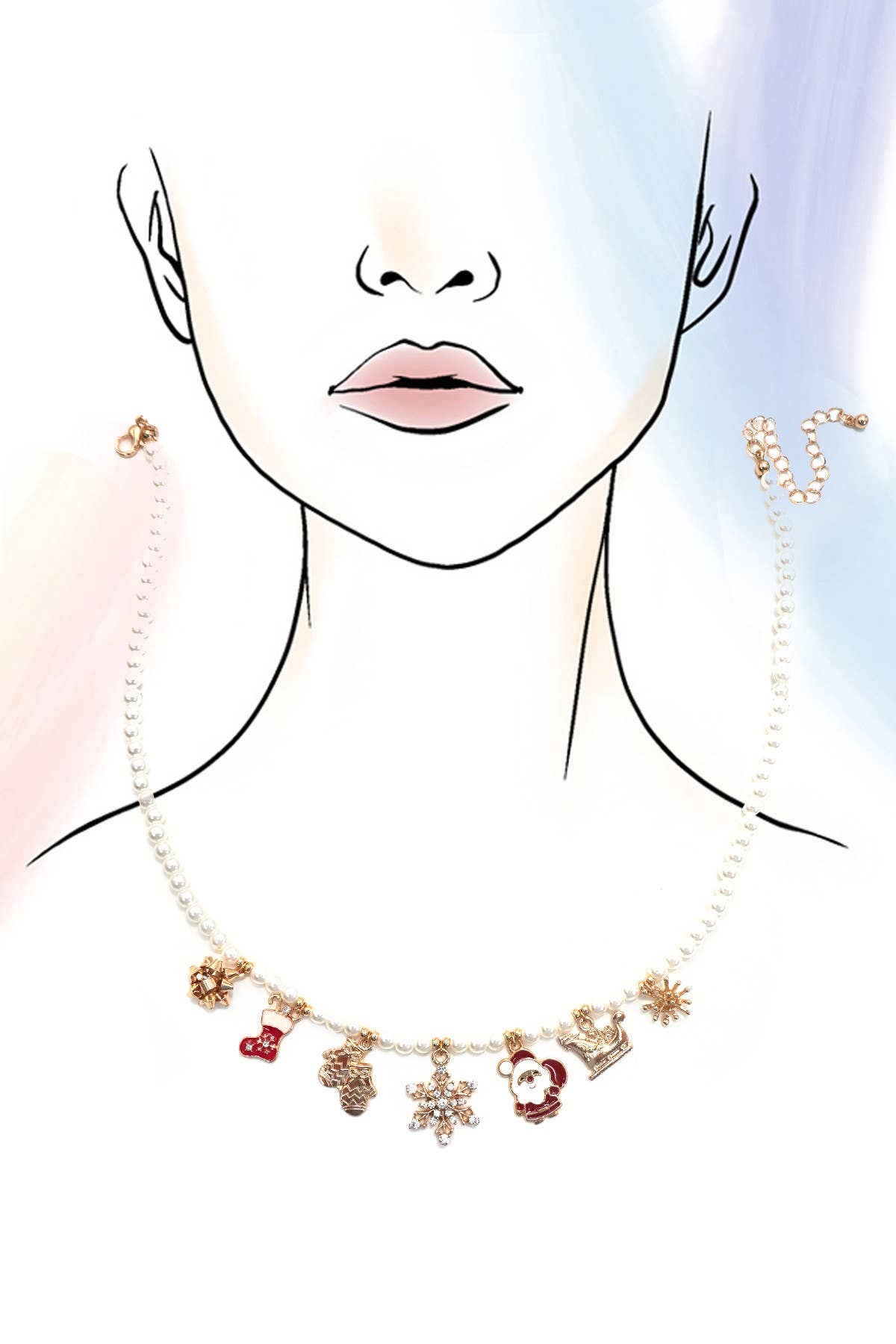 Pearl Chain Necklace with Christmas Charms