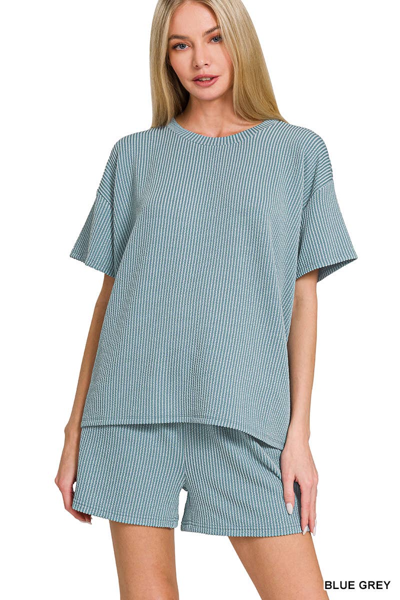 `.Corded Rib Short Sleeve Tee & Short Pants 2PC Set