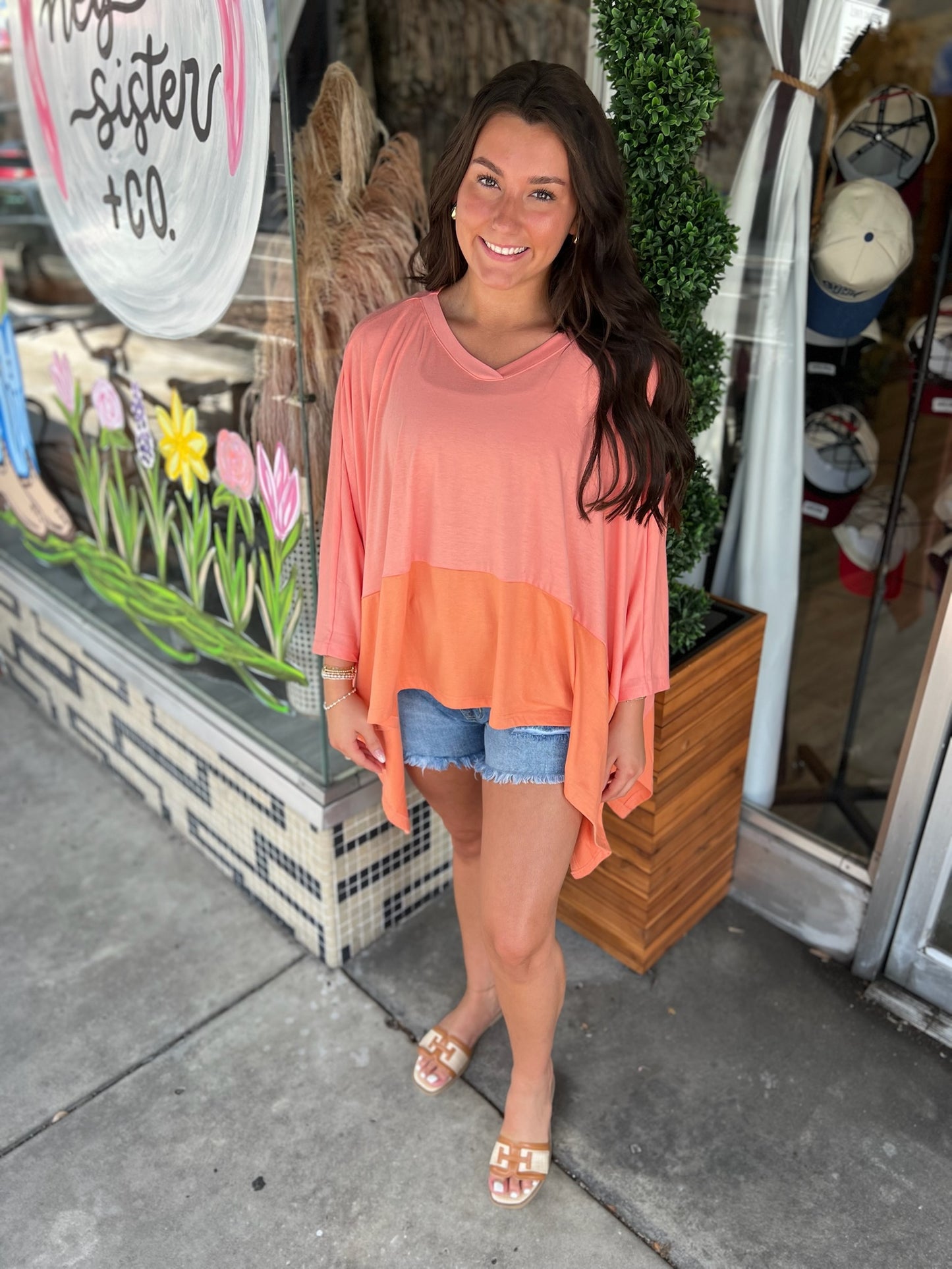 Colorblock 3/4 Sleeve Oversized Top