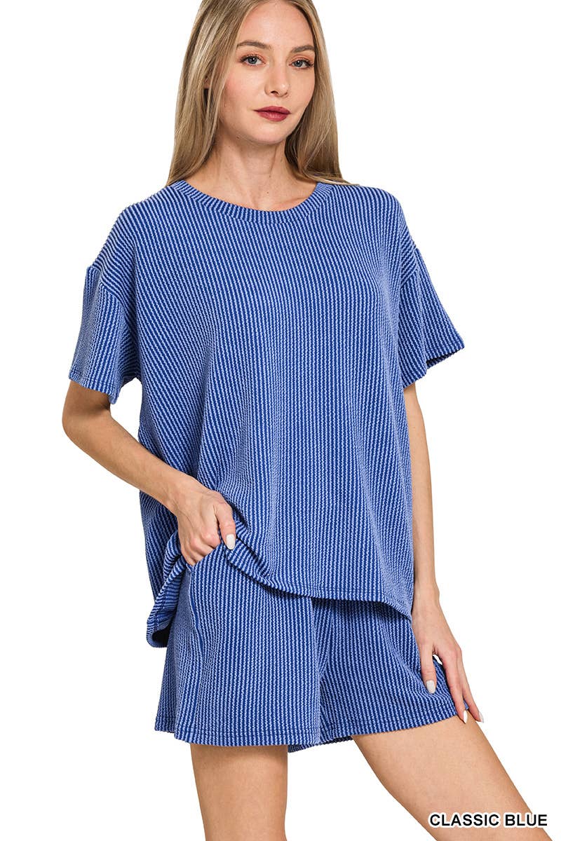 `.SI-26647 Corded Rib Short Sleeve Tee & Short Pants 2PC Set