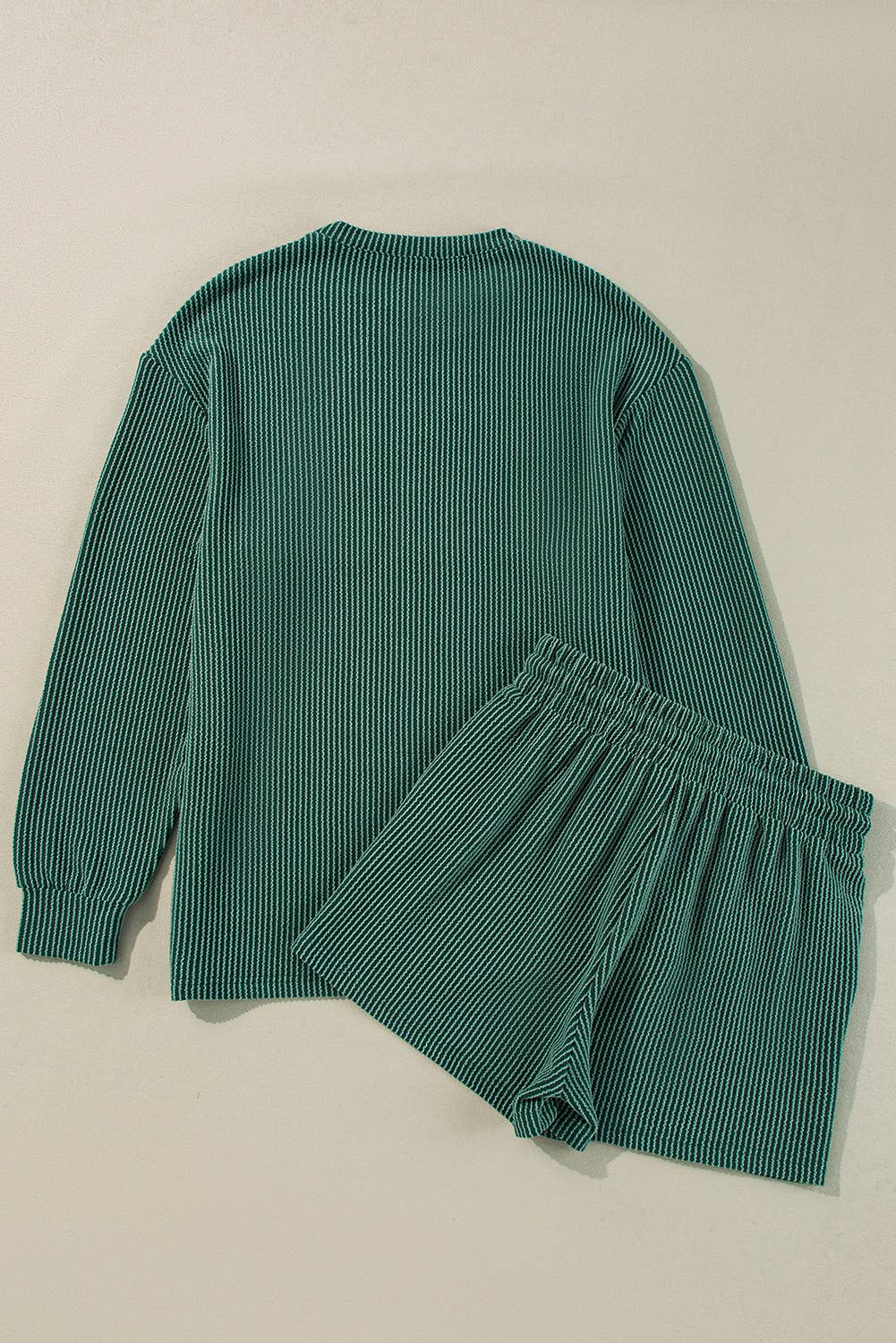 Merry Ribbed Long Sleeve Top and Shorts Set