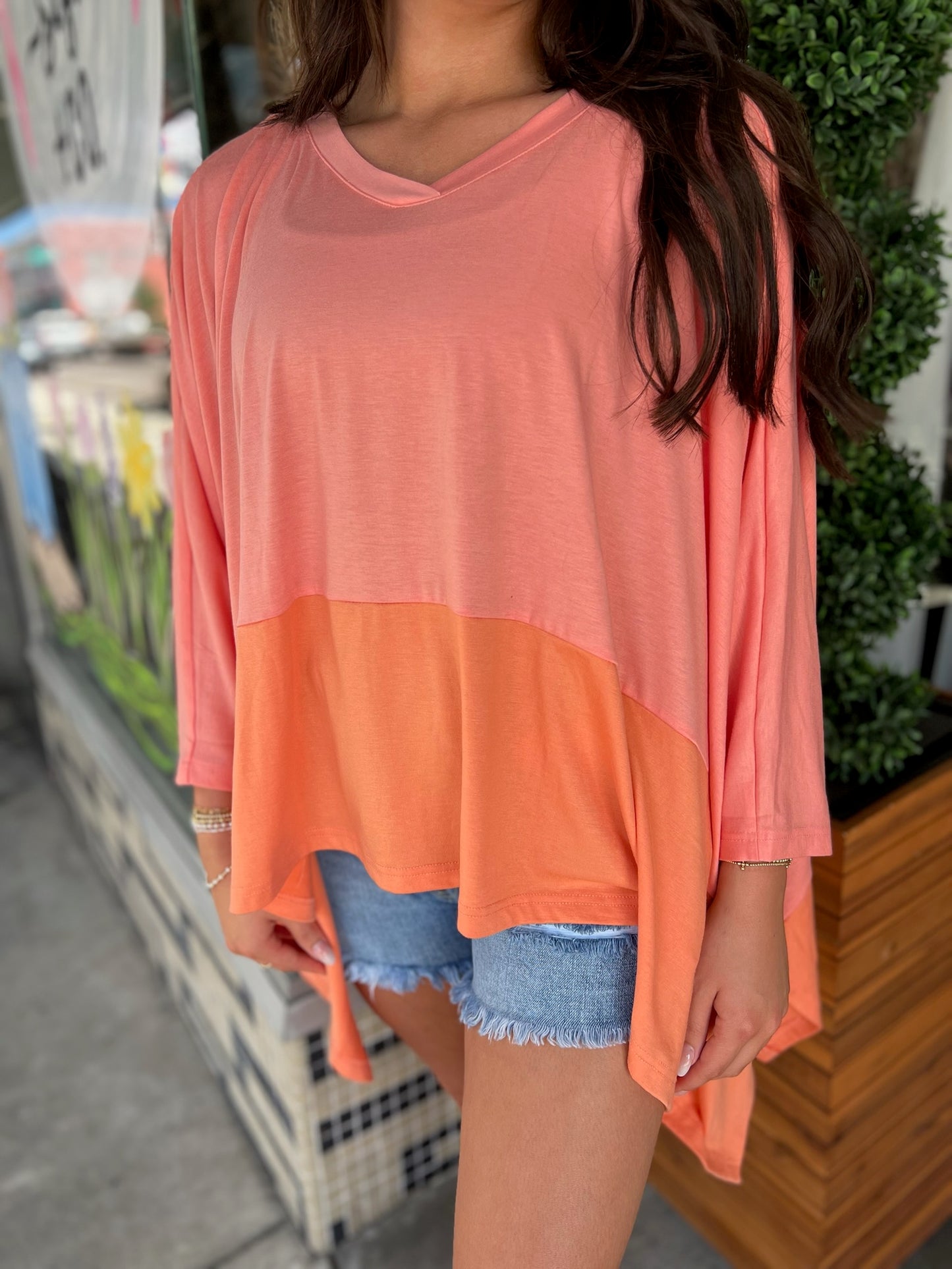 Colorblock 3/4 Sleeve Oversized Top