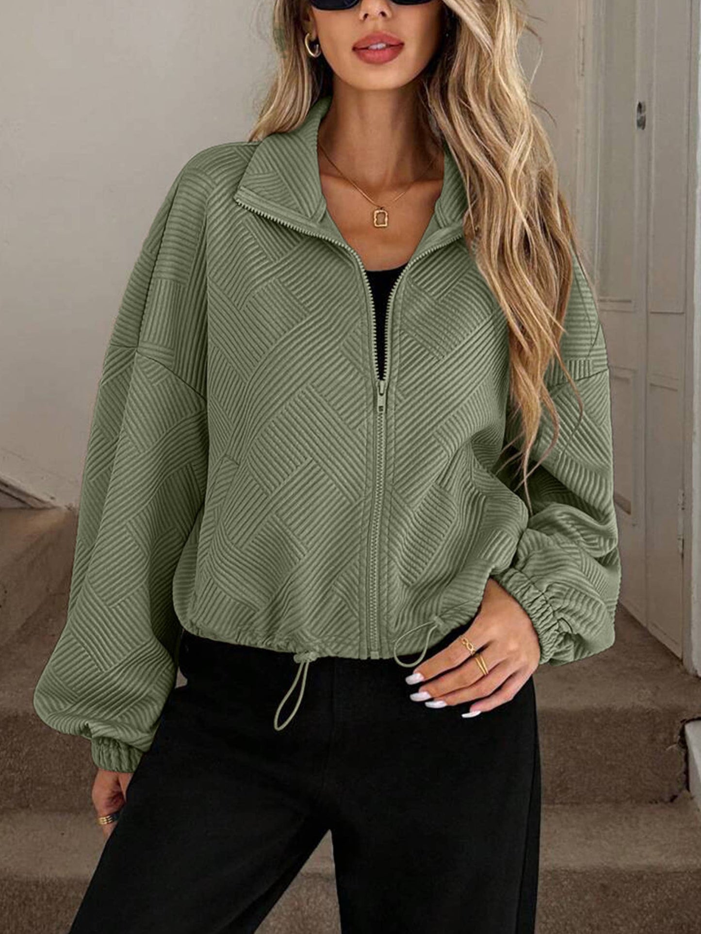 Turtleneck Zipper Drawstring Jacket