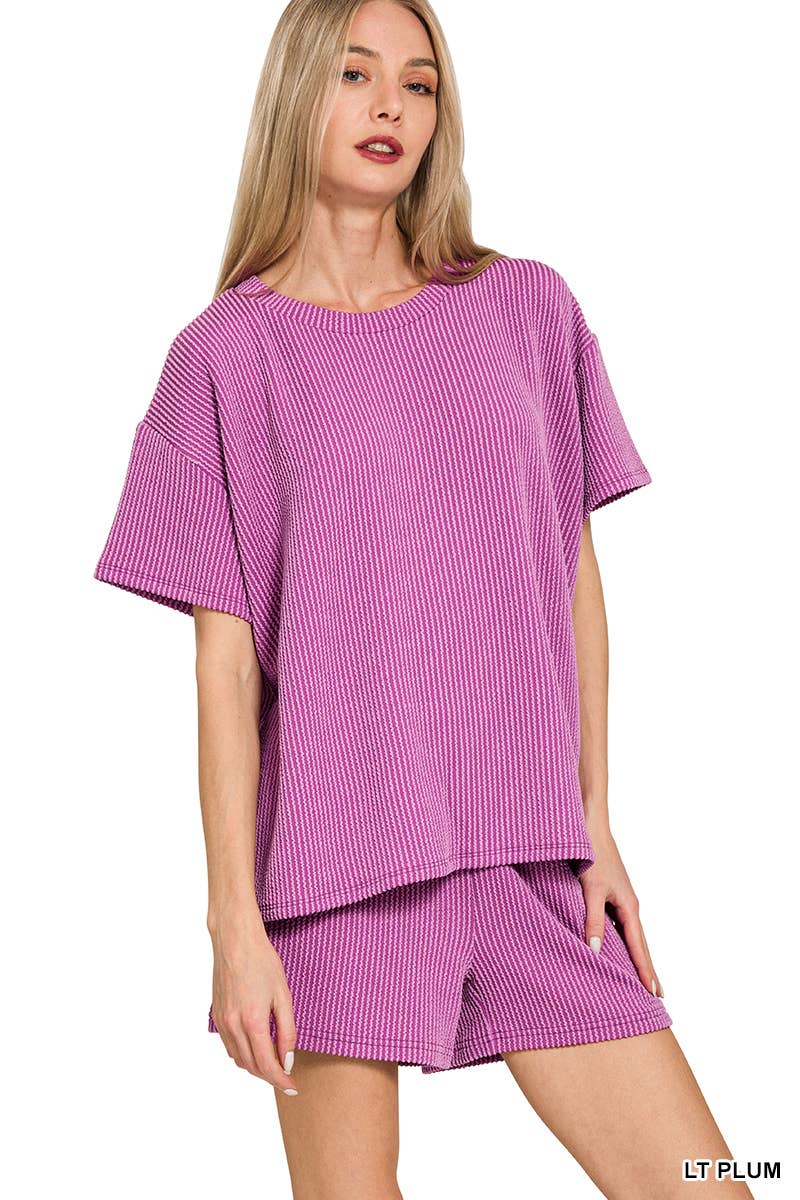 `.SI-26647 Corded Rib Short Sleeve Tee & Short Pants 2PC Set