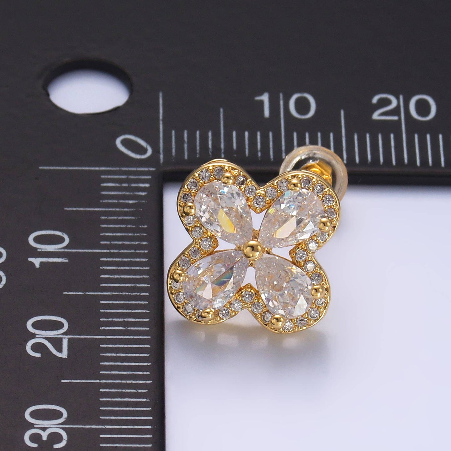 Dainty Gold Cubic Zirconia Clover Stud Earring