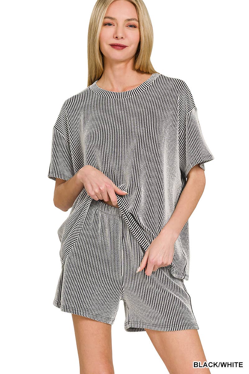 `.SI-26647 Corded Rib Short Sleeve Tee & Short Pants 2PC Set