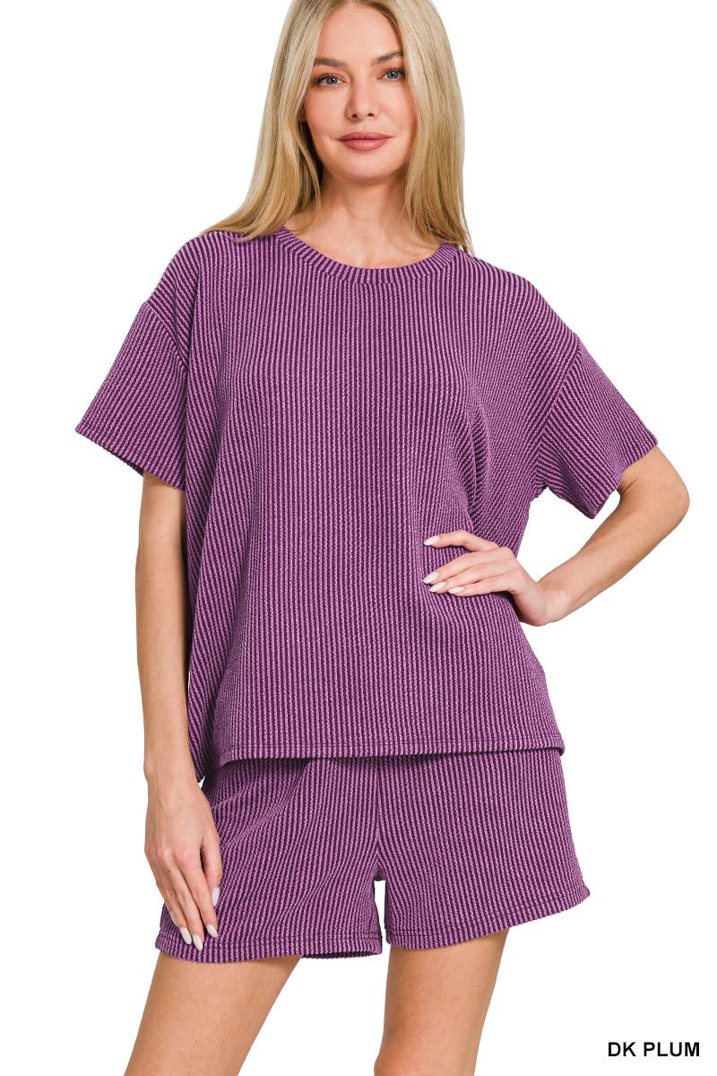 `.SI-26647 Corded Rib Short Sleeve Tee & Short Pants 2PC Set