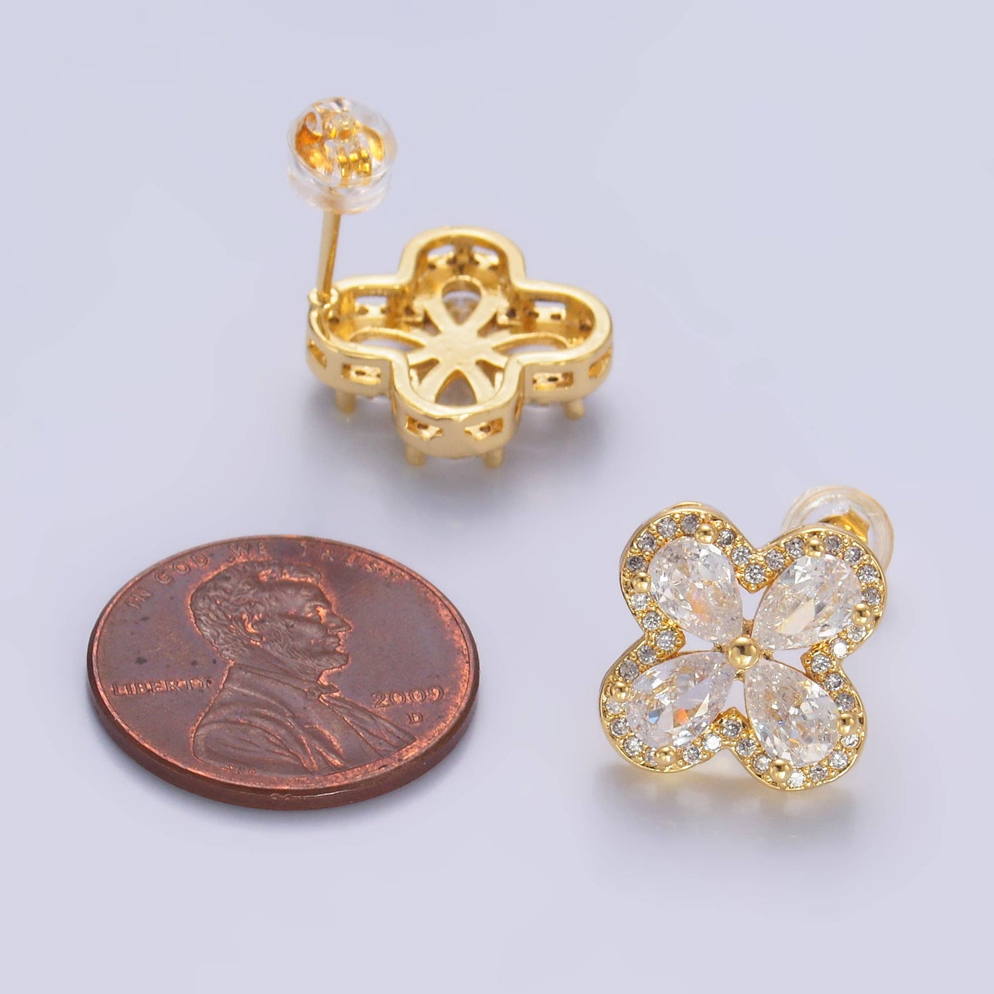Dainty Gold Cubic Zirconia Clover Stud Earring