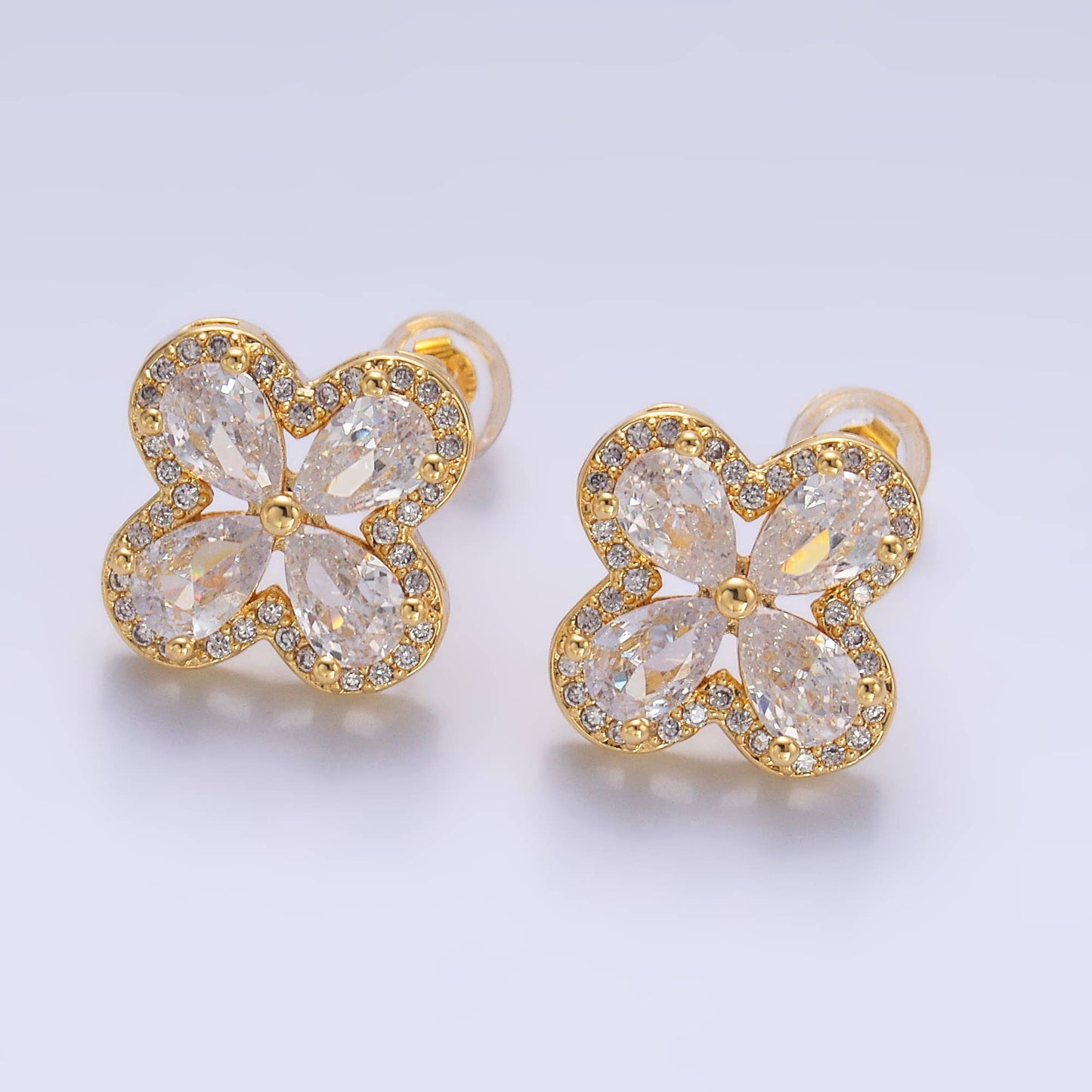Dainty Gold Cubic Zirconia Clover Stud Earring