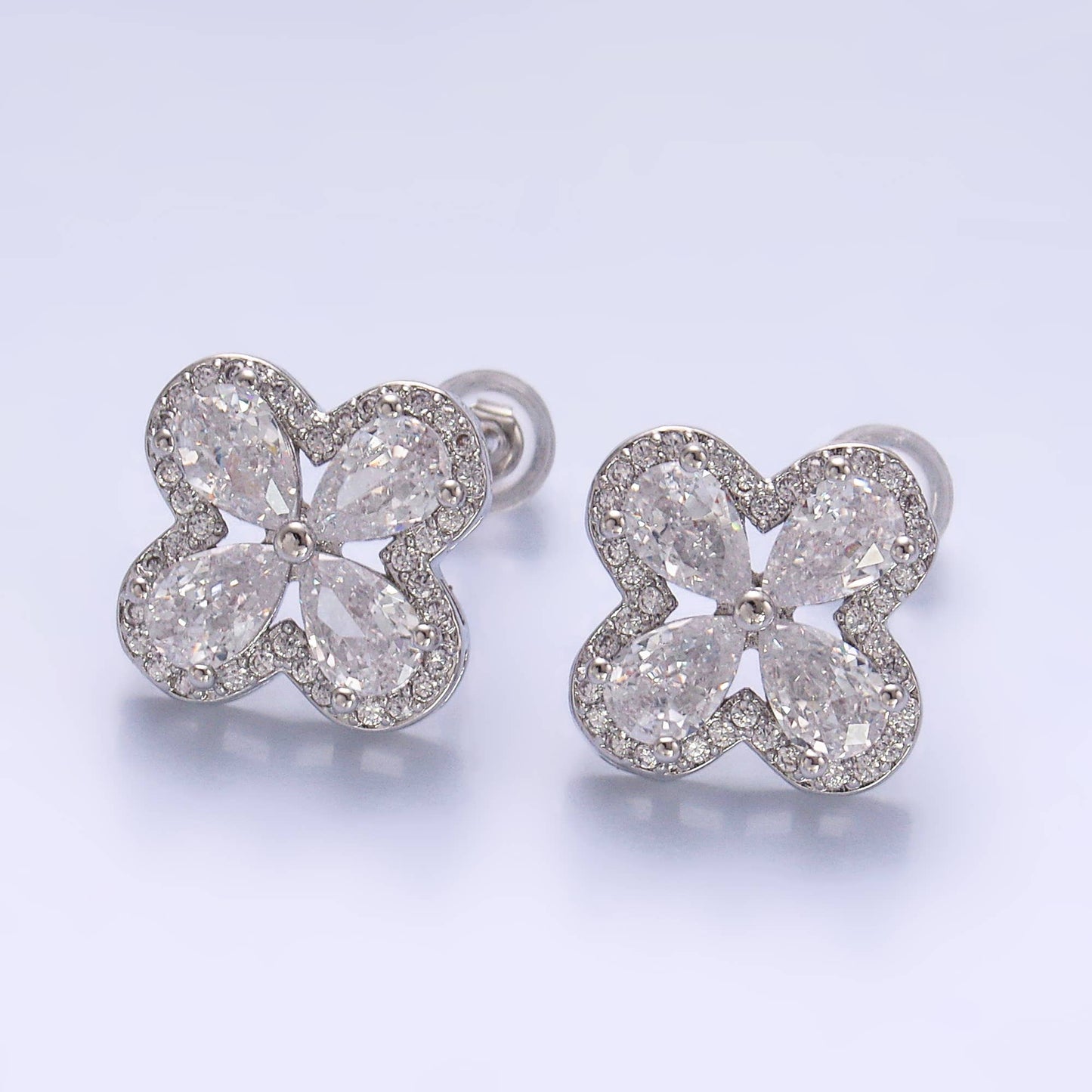 Dainty Gold Cubic Zirconia Clover Stud Earring