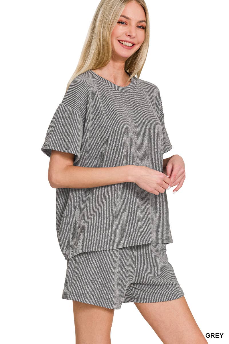 `.Corded Rib Short Sleeve Tee & Short Pants 2PC Set