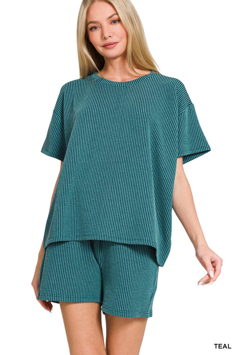 `.SI-26647 Corded Rib Short Sleeve Tee & Short Pants 2PC Set