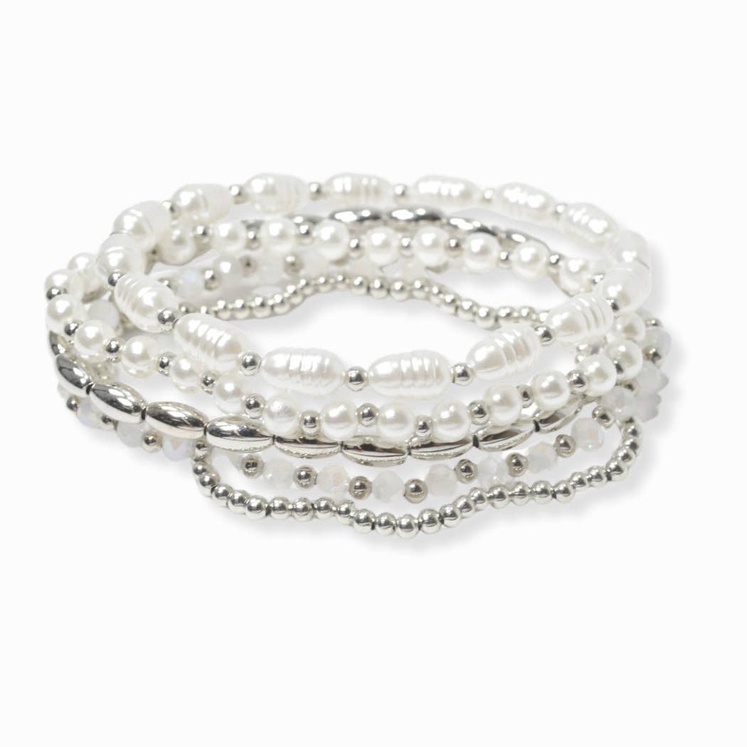 Freshwater Pearl Multi Layered Beaded Stretch Bracelet