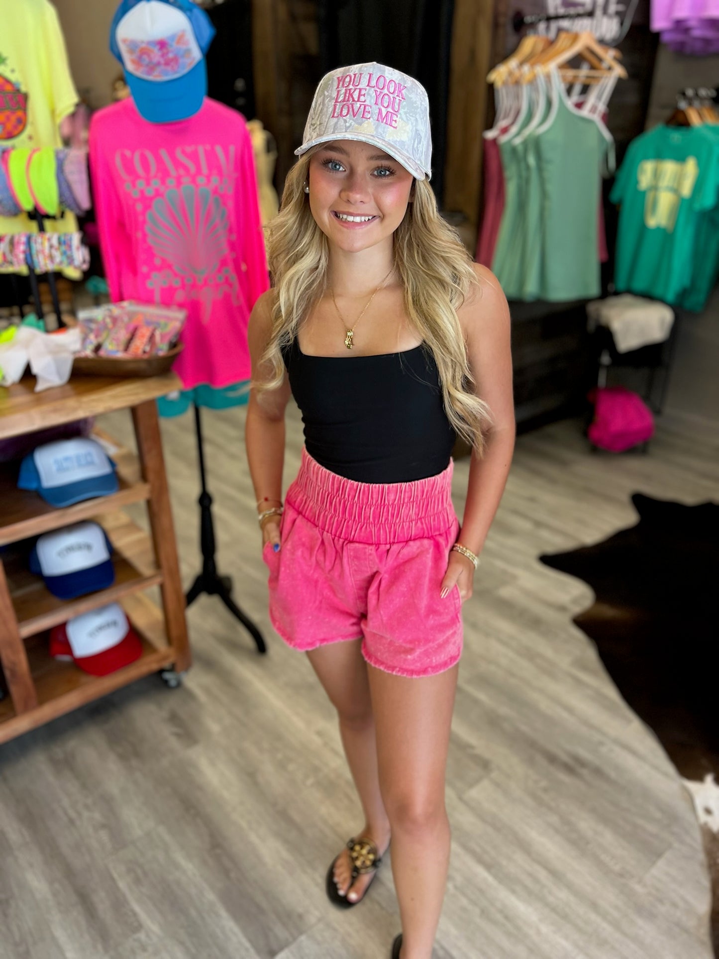 High-Waist Washed Twill Shorts
