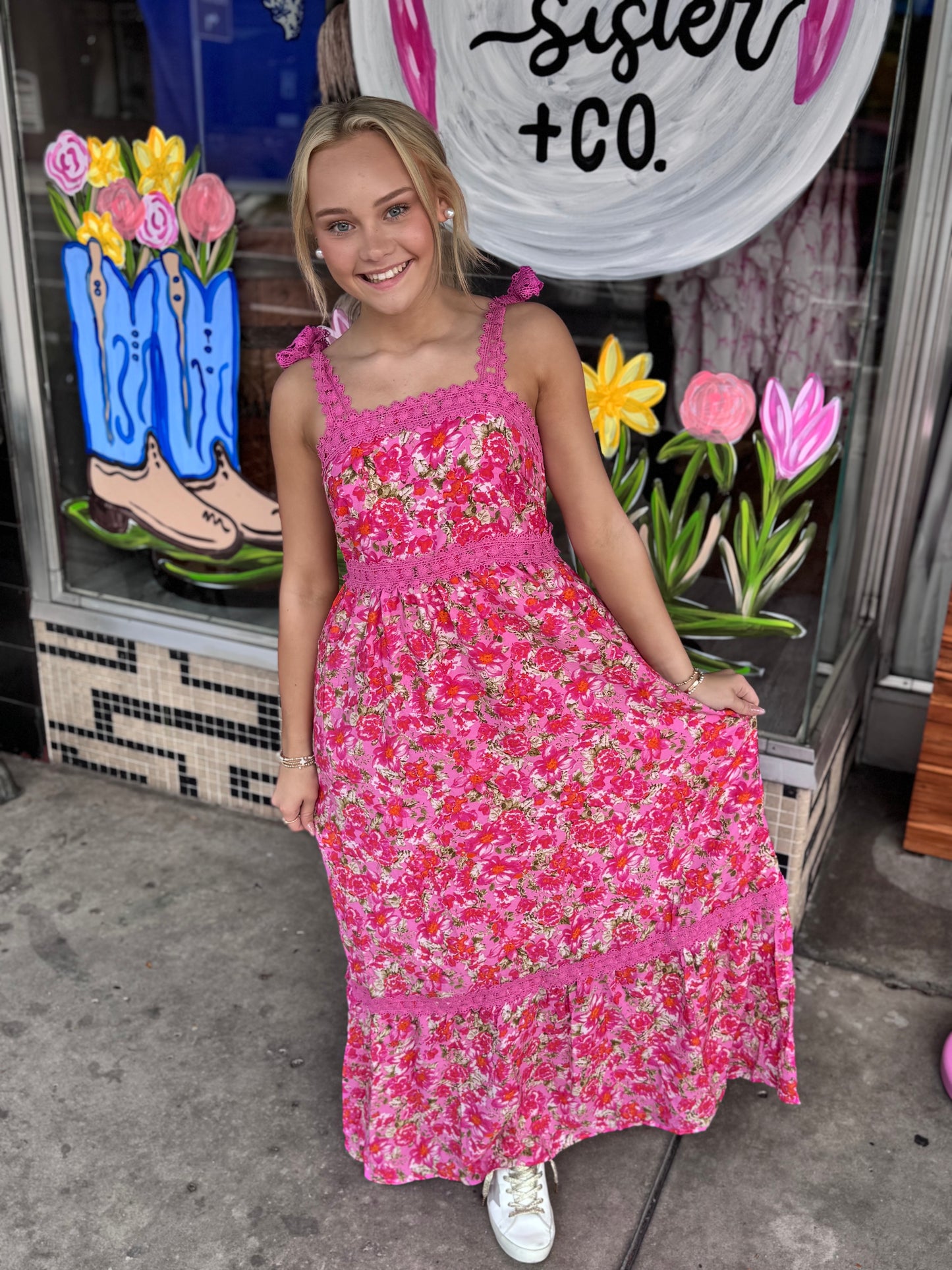 Floral Lace Tied Strap Empire Waist Maxi Dress | 3 Colors