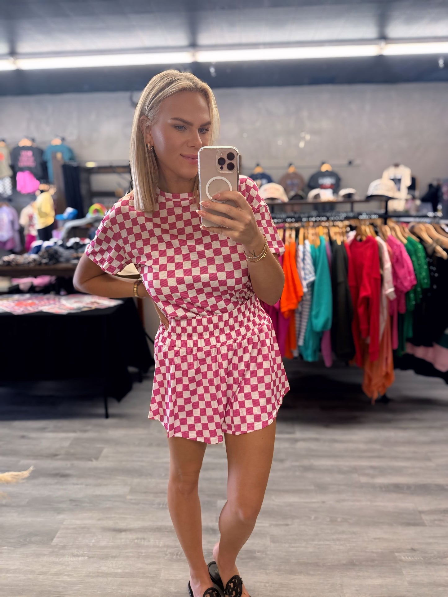 Checkerboard Top & High Waist Skort Set
