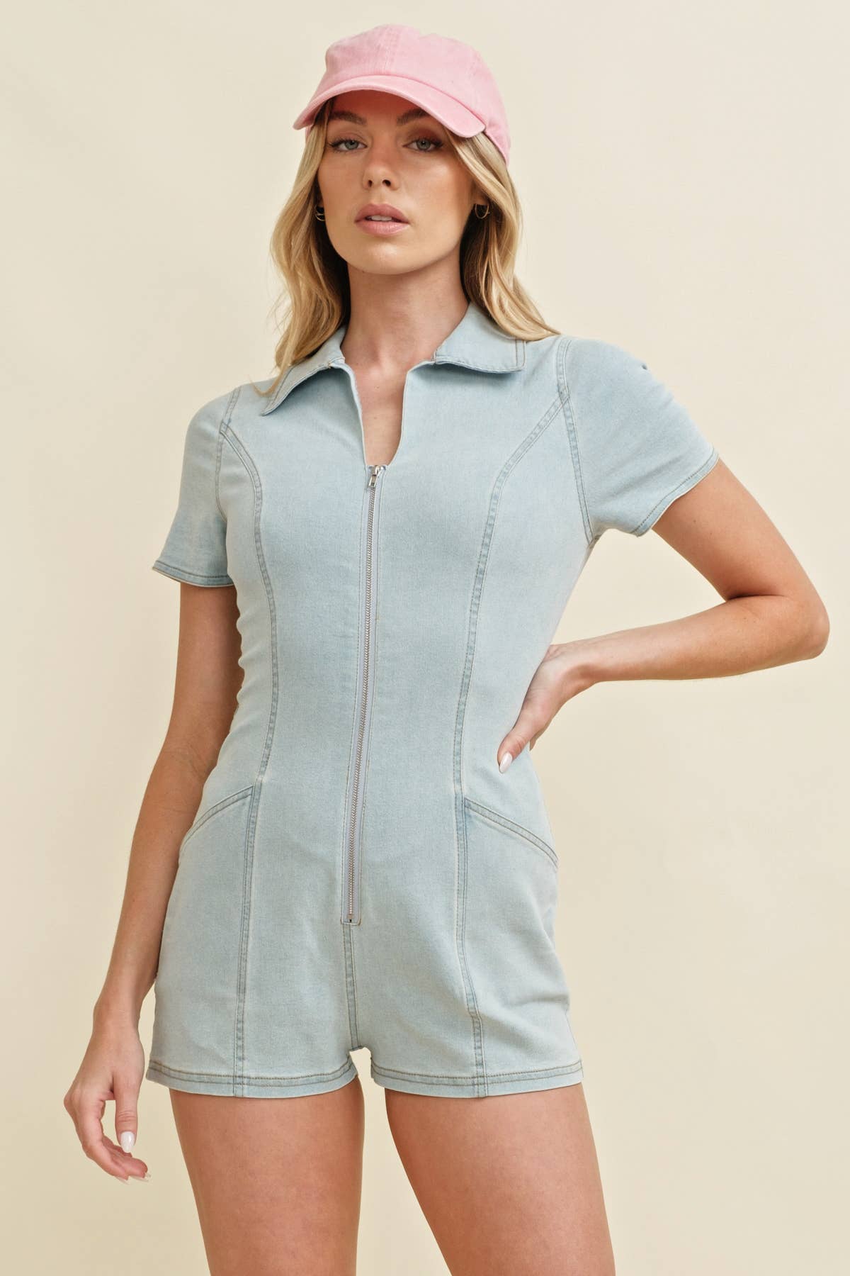 CR11907 - DENIM ZIP UP ROMPER