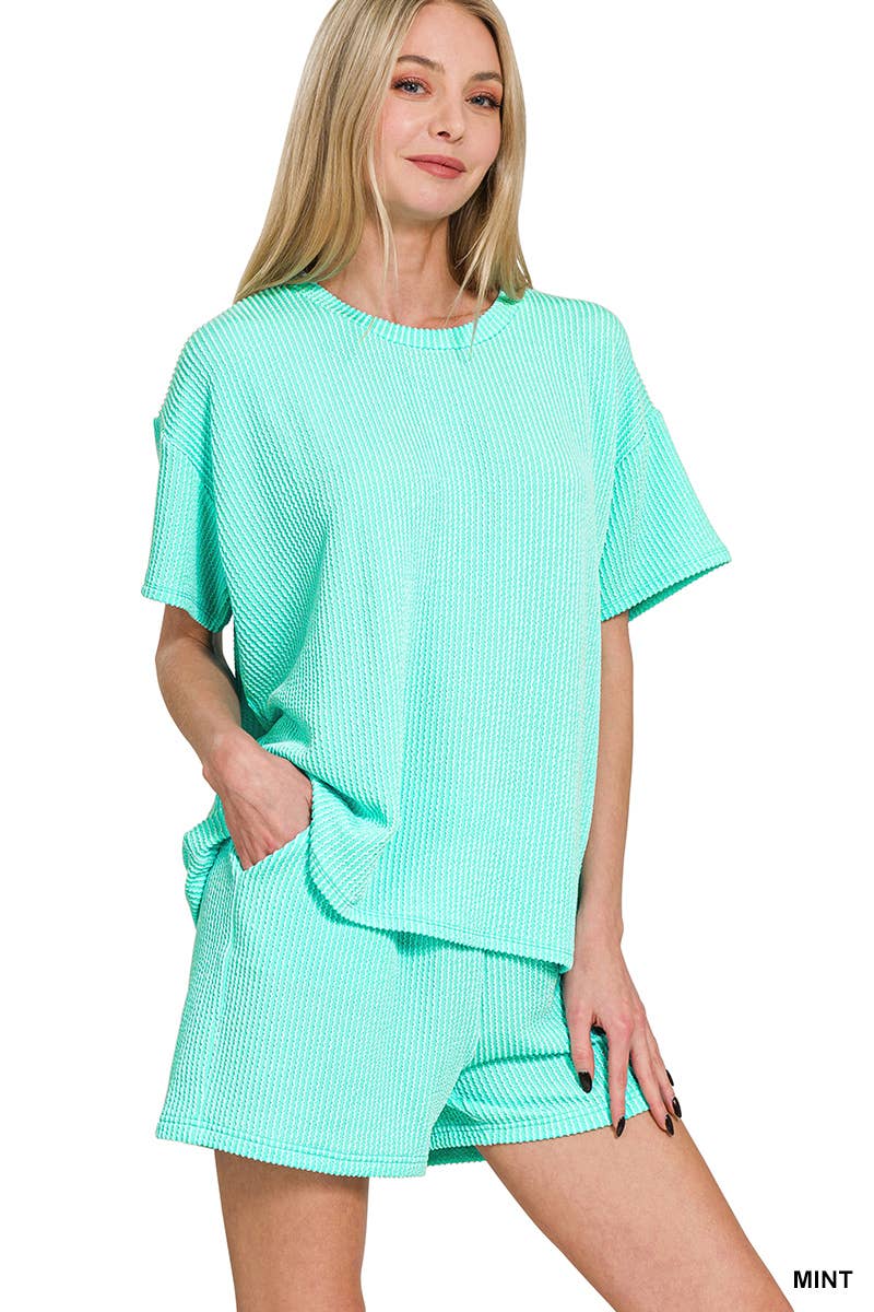 `.SI-26647 Corded Rib Short Sleeve Tee & Short Pants 2PC Set