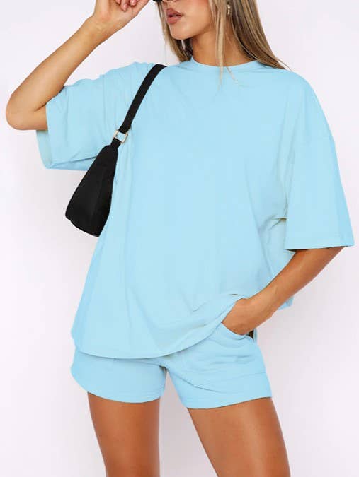 Basic short sleeve tee base t-shirt elastic waist short set