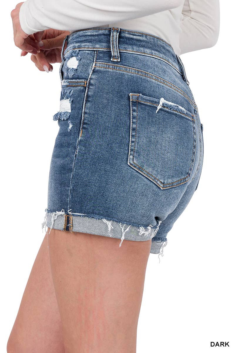 Distressed Cuffed Raw Hem Denim Shorts