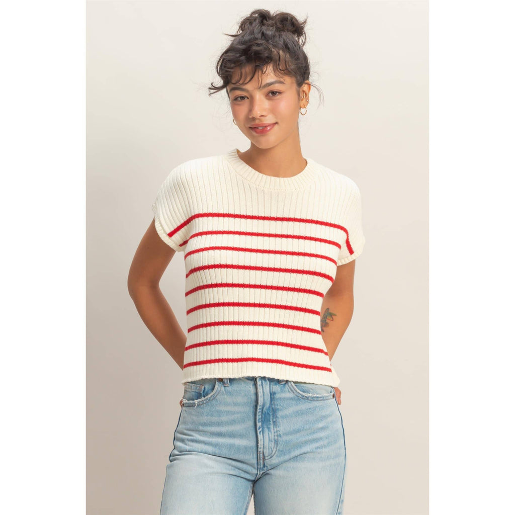Sleeveless Ribbed Striped Knit Top