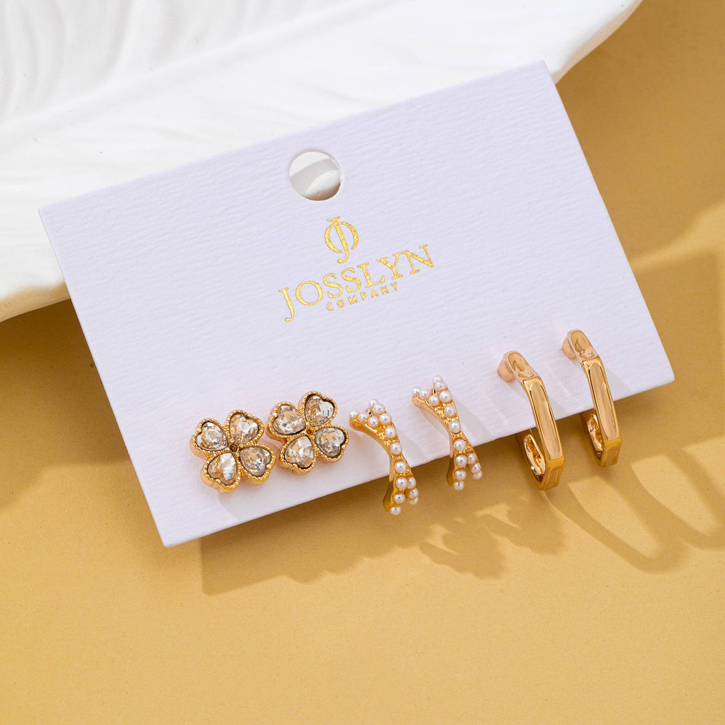 Floral Gem Pearl Hoop Trio Earrings | 80E62420
