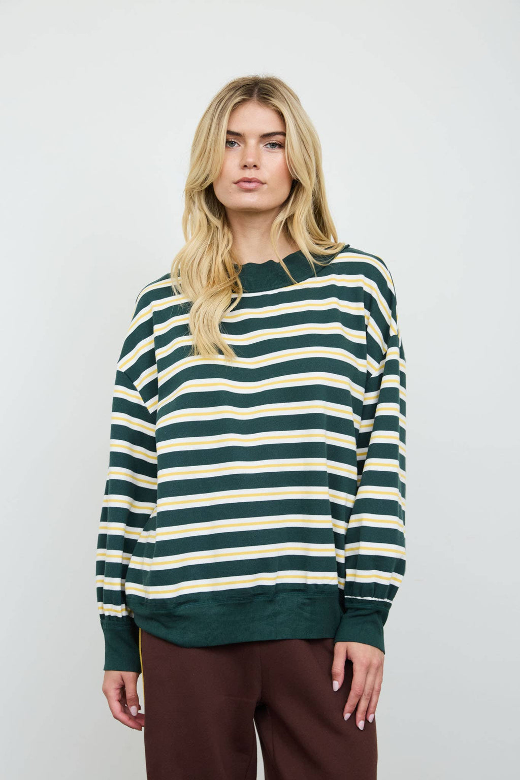 CONTRAST WIDE NECK LONG SLEEVE STRIPE KNIT TOP (PRE-ORDER)