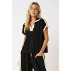 CLOUD KNIT CONTRAST STRIPE POLO SHORT SLEEVE TOP