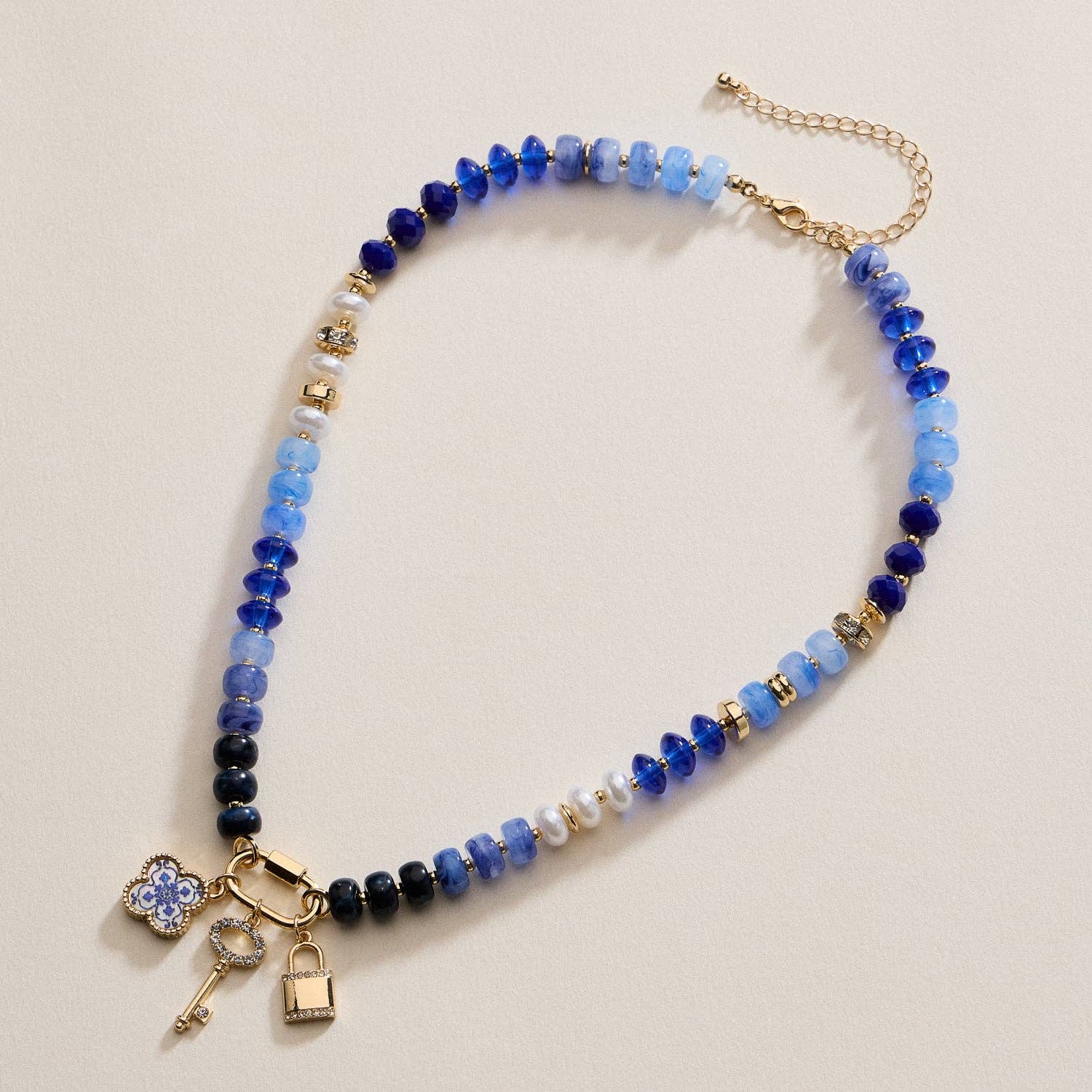 Textured Glass Bead Necklace with Charm Trio