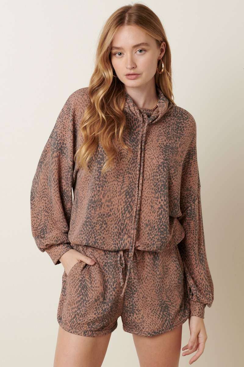 ANIMAL PRINT COWL NECK SHORT SET