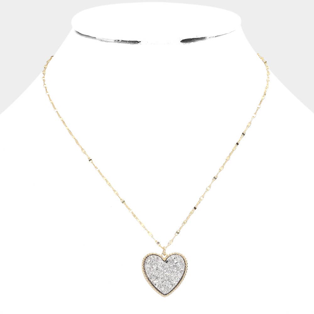 Druzy Heart Pendant Necklace