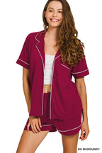 Button Down Shirts & Shorts Pajama Set Zenana