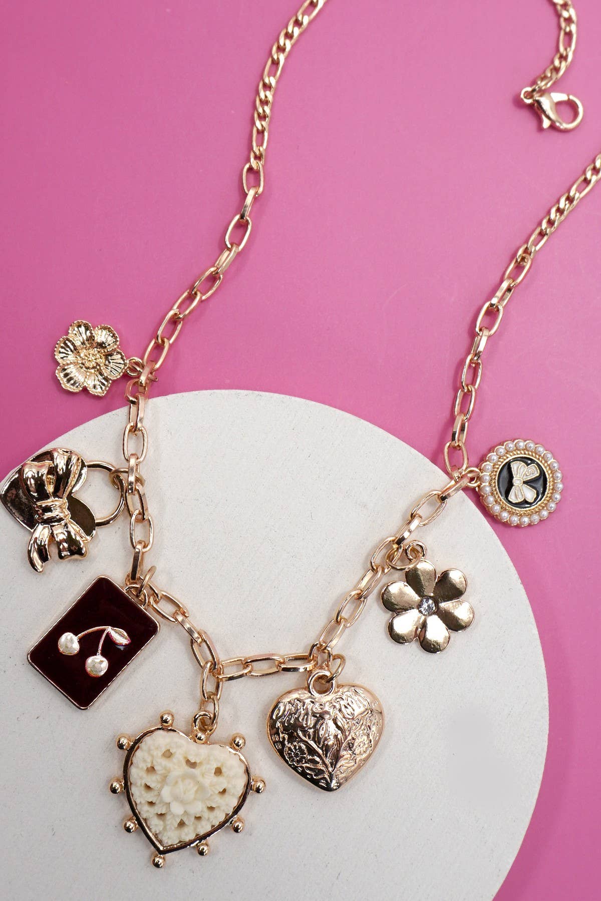 CHARM NECKLACE-BOW CHERRY HEART FLOWER | 80N92409