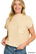 Mock Neck Short Sleeve Crop Sweater