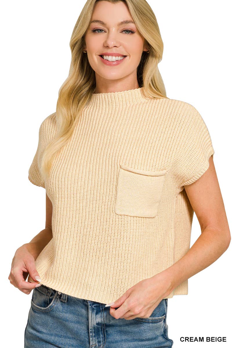 Mock Neck Short Sleeve Crop Sweater