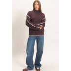 Blanket Stitch High Neck Sweater