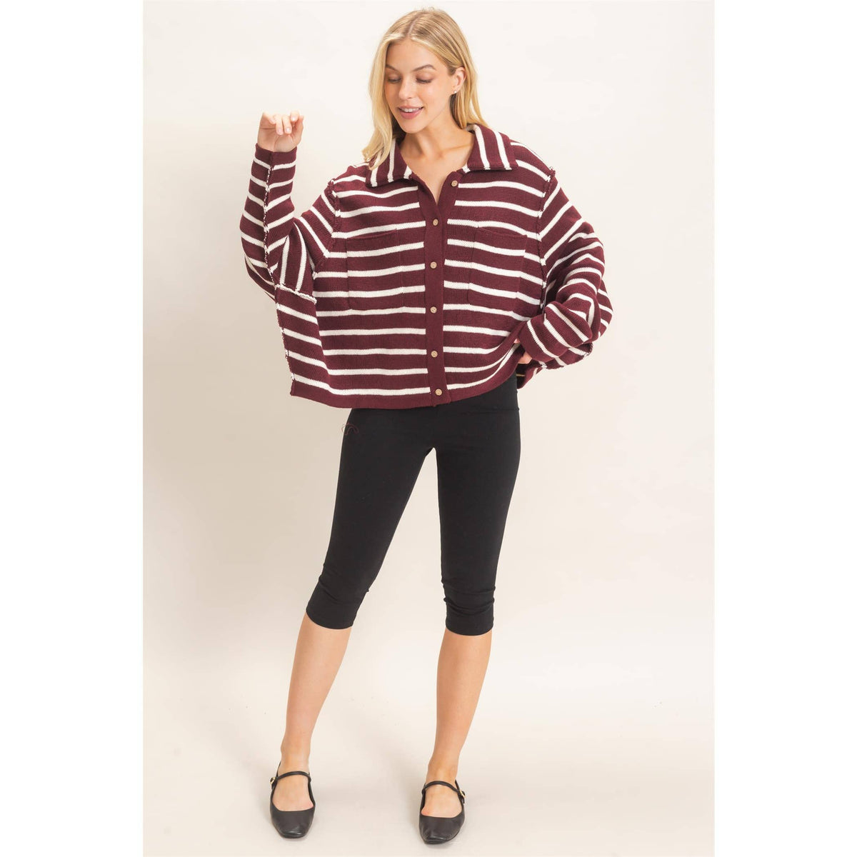 Striped Button Front Cardigan