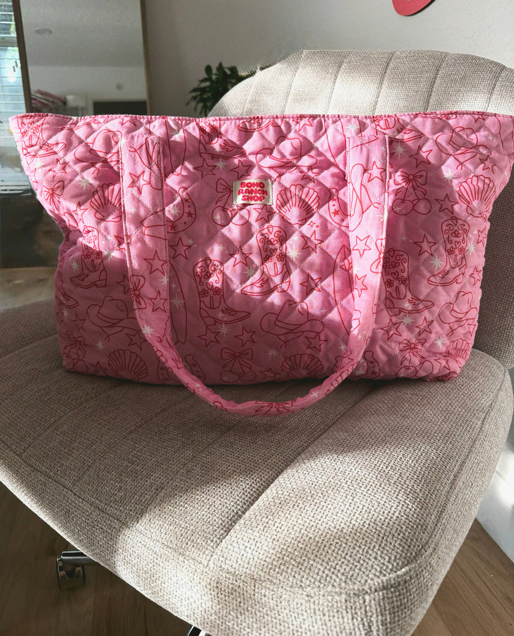 Western Print Everyday Carryall Tote Bag - Fabric Quilted 