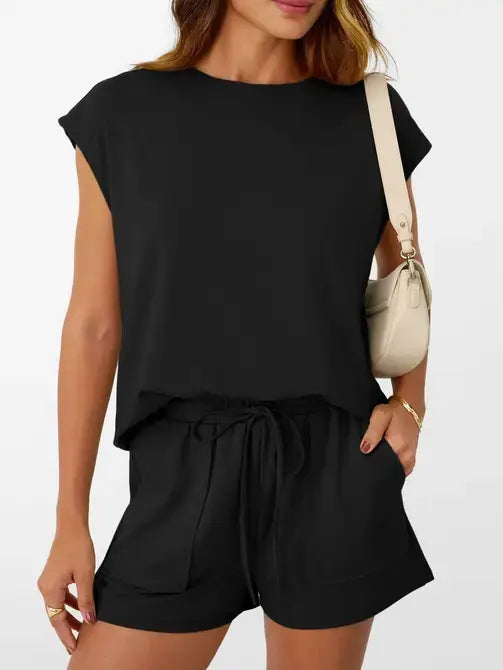 Casual Short Sleeve Top and Shorts Summer Set