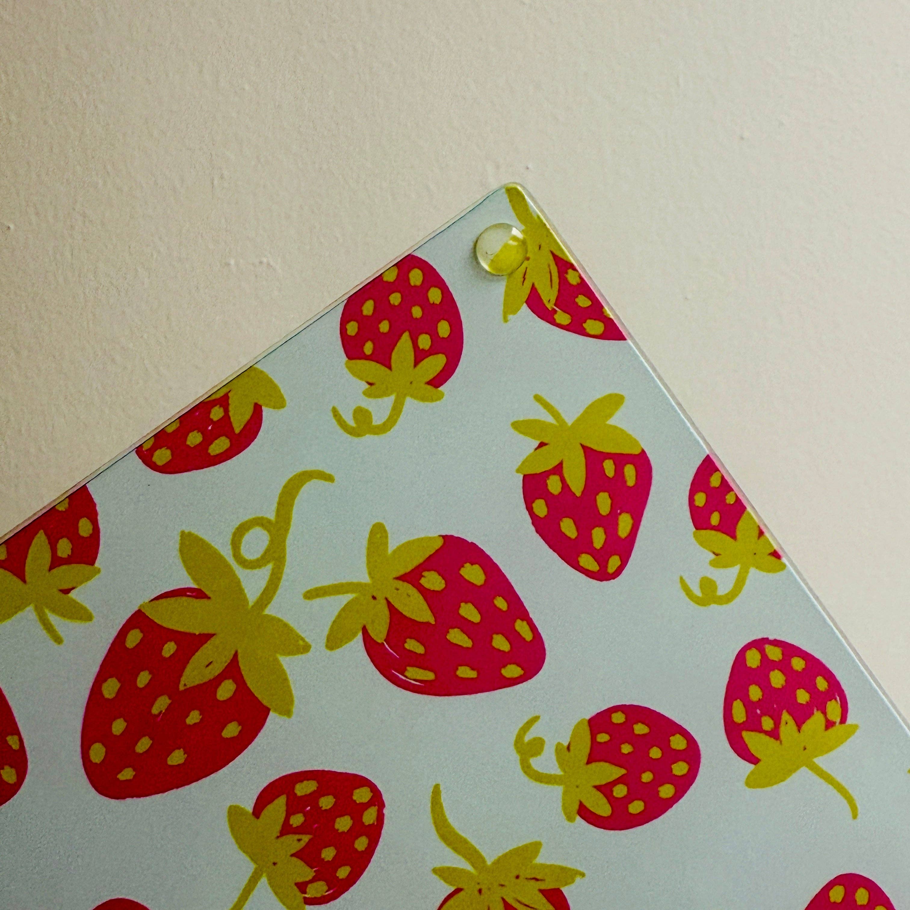 Glass Cutting Board, Strawberry Pattern