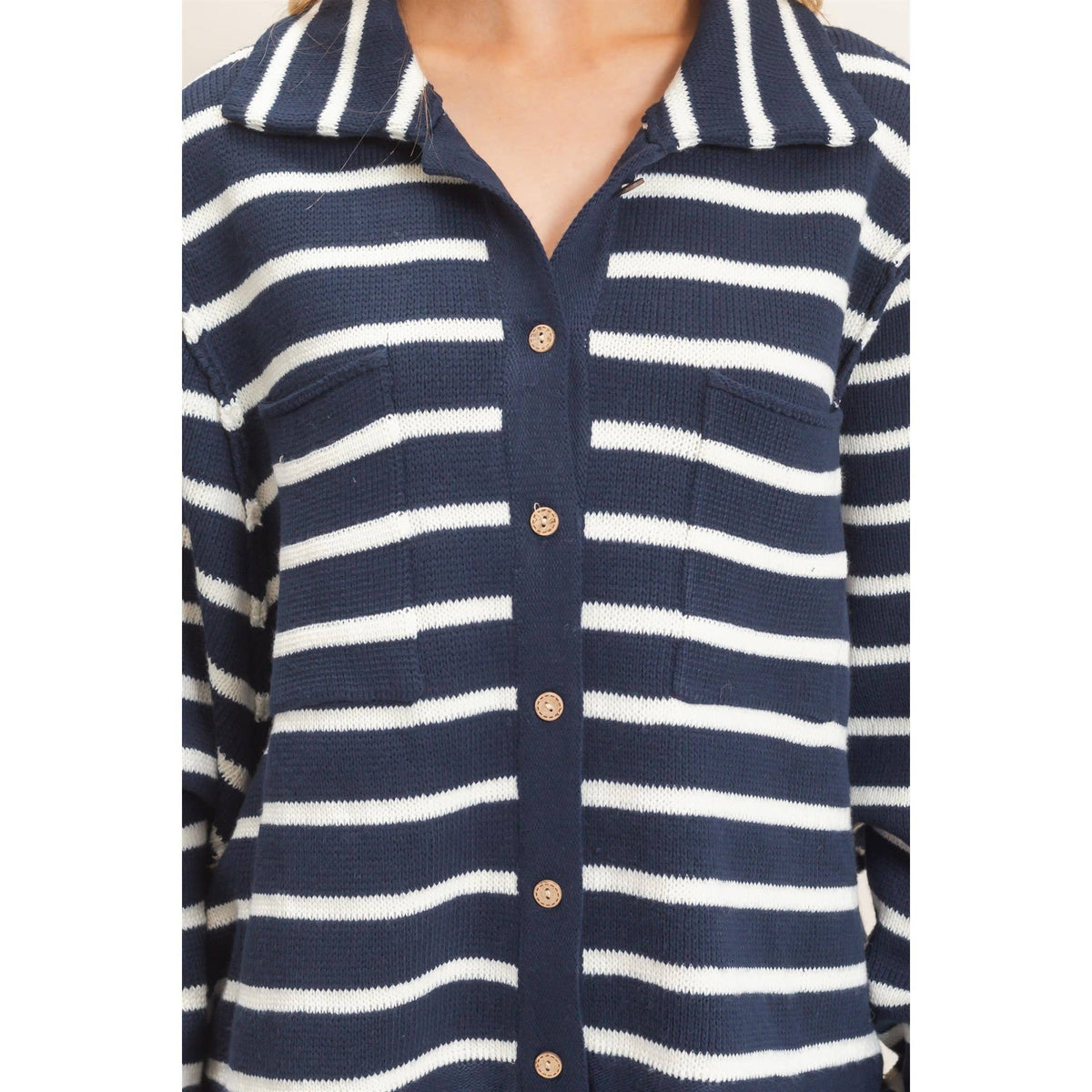 Striped Button Front Cardigan