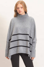 Striped Turtleneck Poncho Sweater
