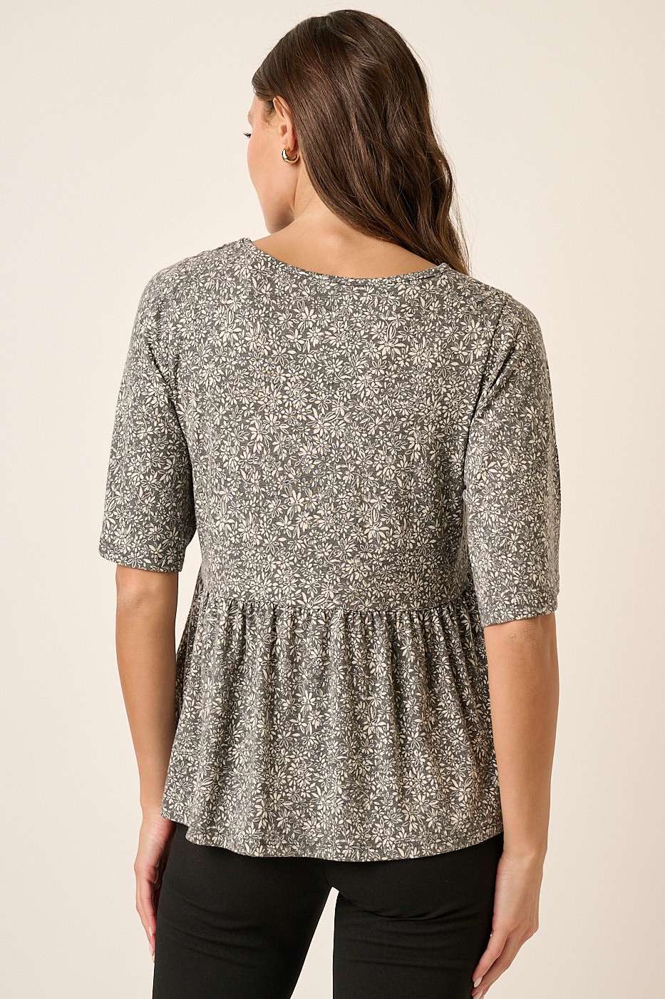 T10161 - DITSY FLOWER PRINT BABY DOLL KNIT TOP