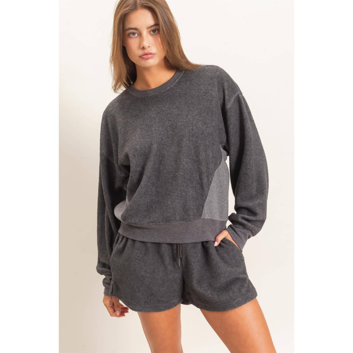 Contrast Sweatshirt & Shorts Set