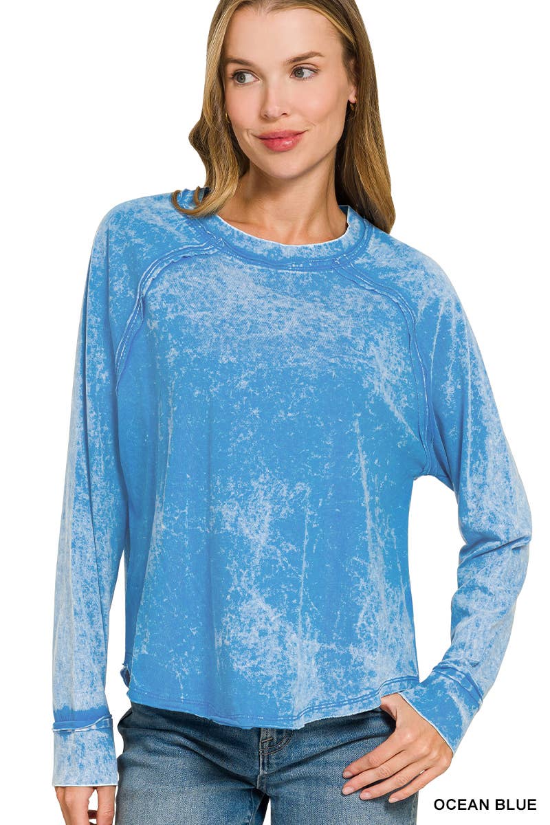 Washed Scoop Neck Long Sleeve Top Zenana
